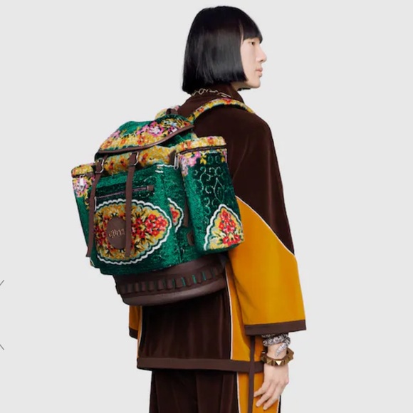 LARGE FLORAL VELVET JACQUARD BACKPACK GUCCI - Picture 8 of 8